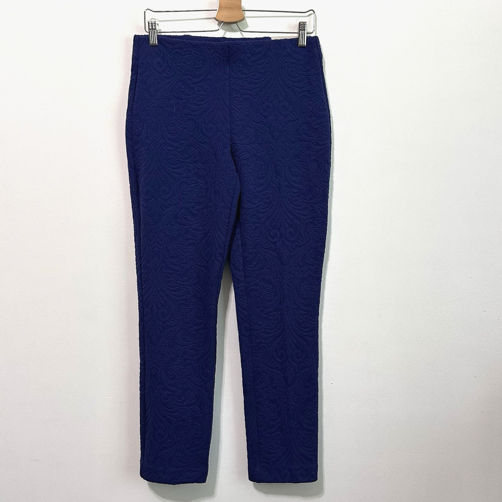 Chicos Pants 4R Swirl Jacquard Knit Slim Ankle Pants Nocturne Navy Blue NEW